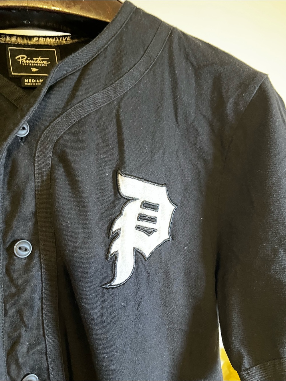 Primitive Black Button-Up Baseball Jersey with White 'P' Logo - Picture 4 of 8
